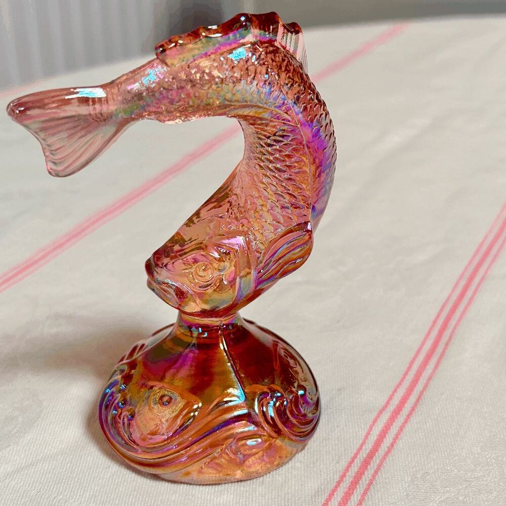 Vintage Fenton Art Glass Carnival Glass Leaping Jumping Fish Trout 5.75"